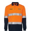 Day/Night Polyester Long Sleeve Polo Top (Navy/Orange) with 2 logos