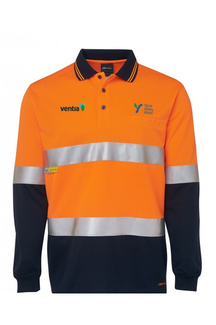 Day/Night Polyester Long Sleeve Polo Top (Navy/Orange) with 2 logos